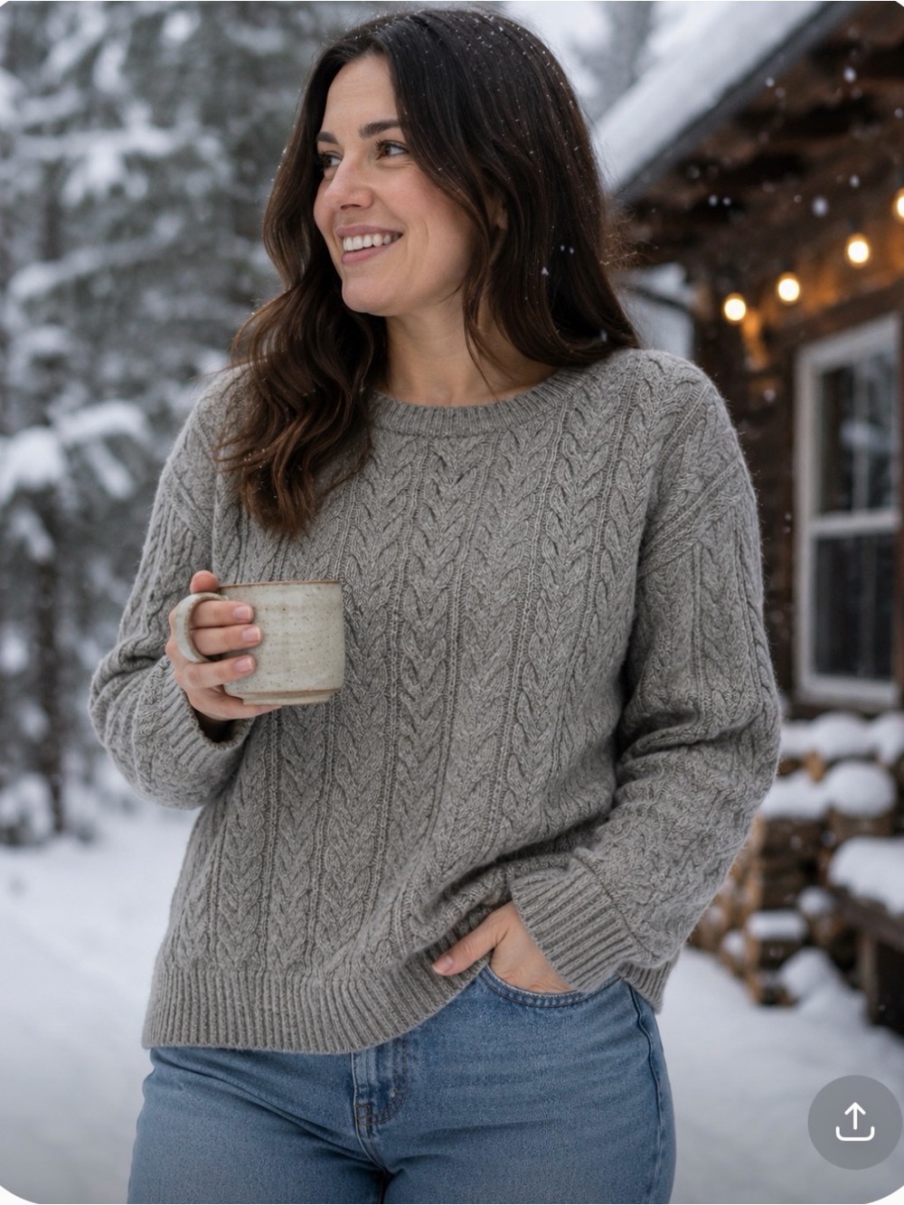 Lima Gray Cable Knit Sweater 2X